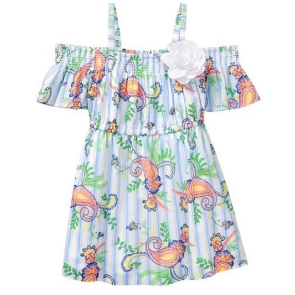 Janie And Jack Paisley Off-The-Shoulder Coastal Beach Dress Size 6-12 months